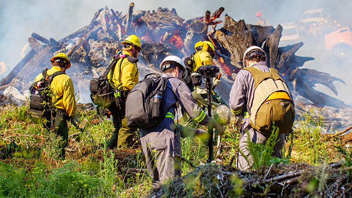 Capturing 3D 360 footage at a wildland firefighter training event.
