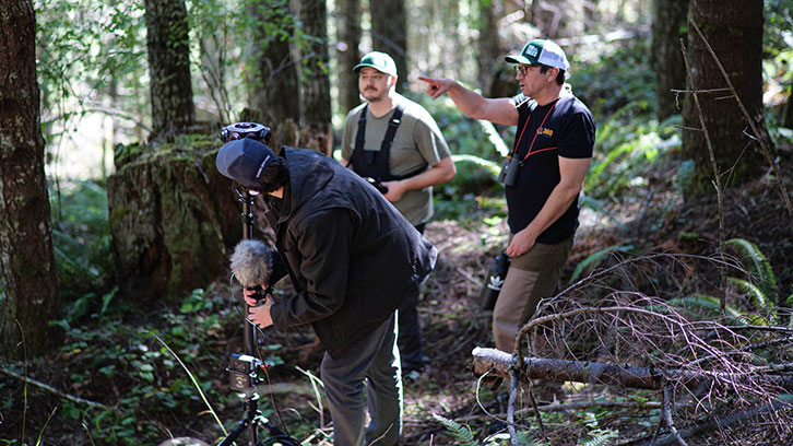 360 Labs team capturing stereoscopic 3D 360 footage in a managed forest.