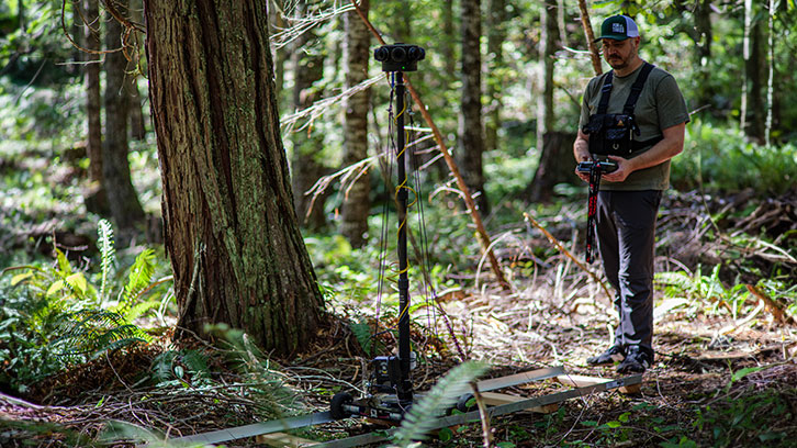 Our ROVR system on rails moving across the forest floor.
