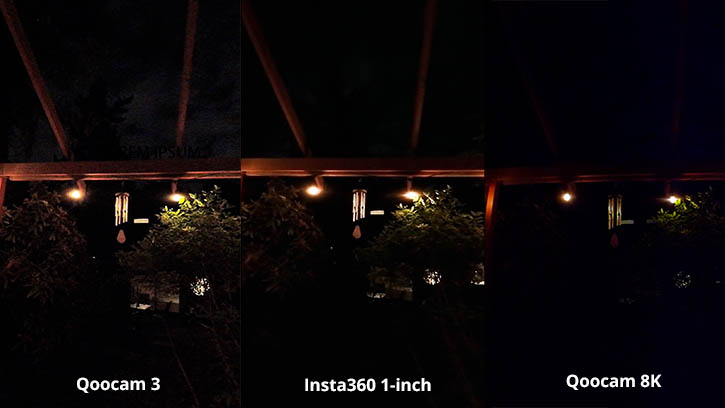 Qoocam 3 vs Insta360 1-inch vs Qoocam 8K in low light