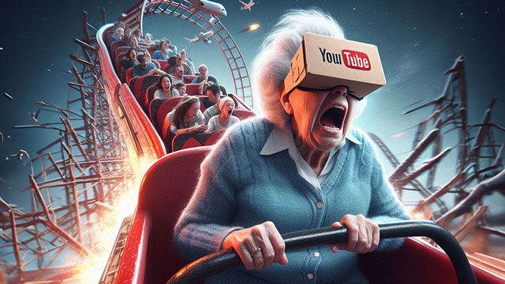 Terrified Grandma in a Google Cardboard on a Roller Coaster Ride