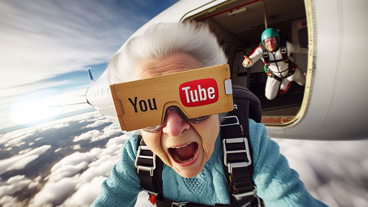 Grandma Skydiving with a Google Cardboard