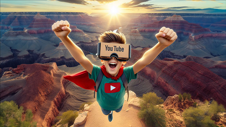 YouTube Super Boy flying over the Grand Canyon